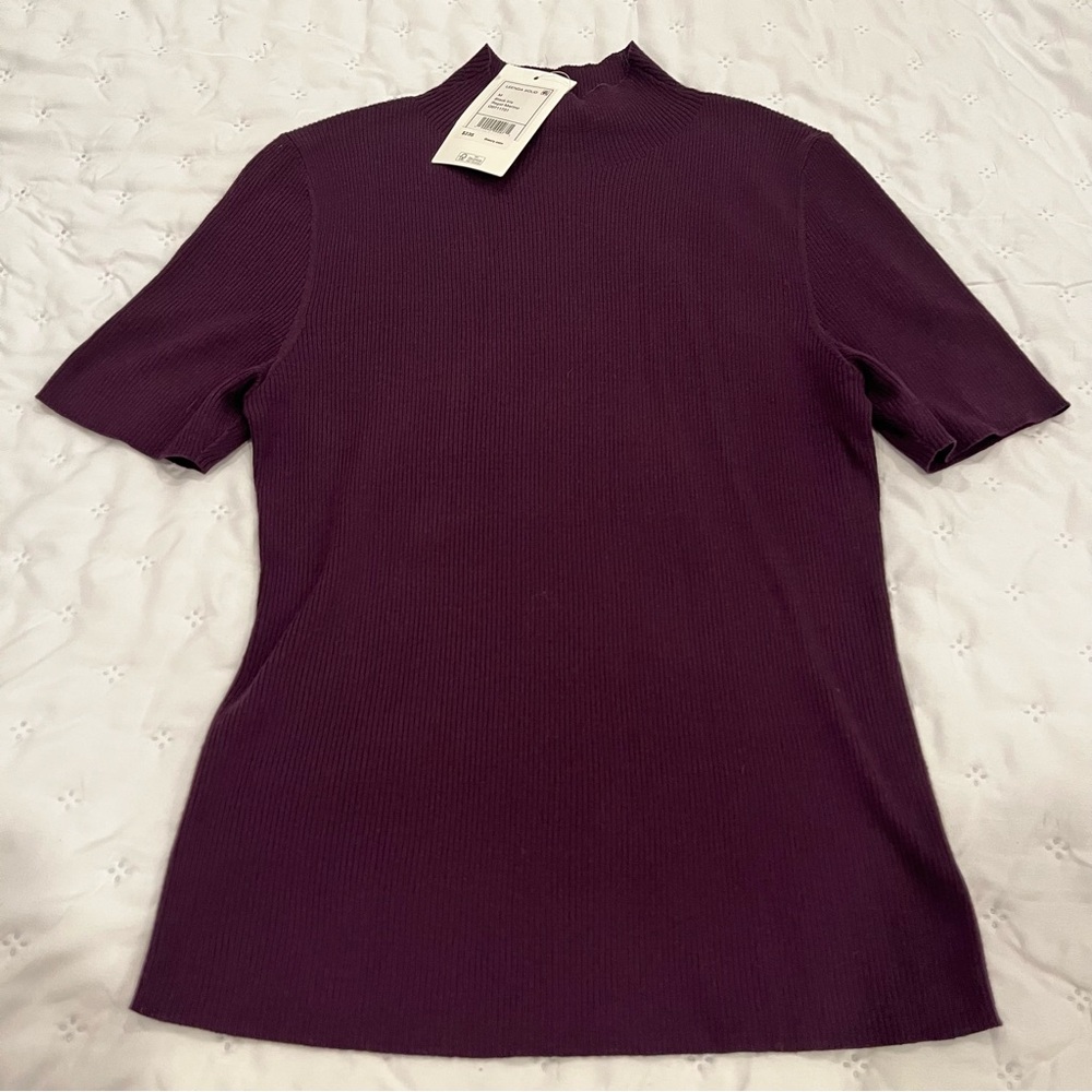 NWT Theory Leenda Merino Wool Mock Neck Sweater in Black Iris - Picture 4 of 5